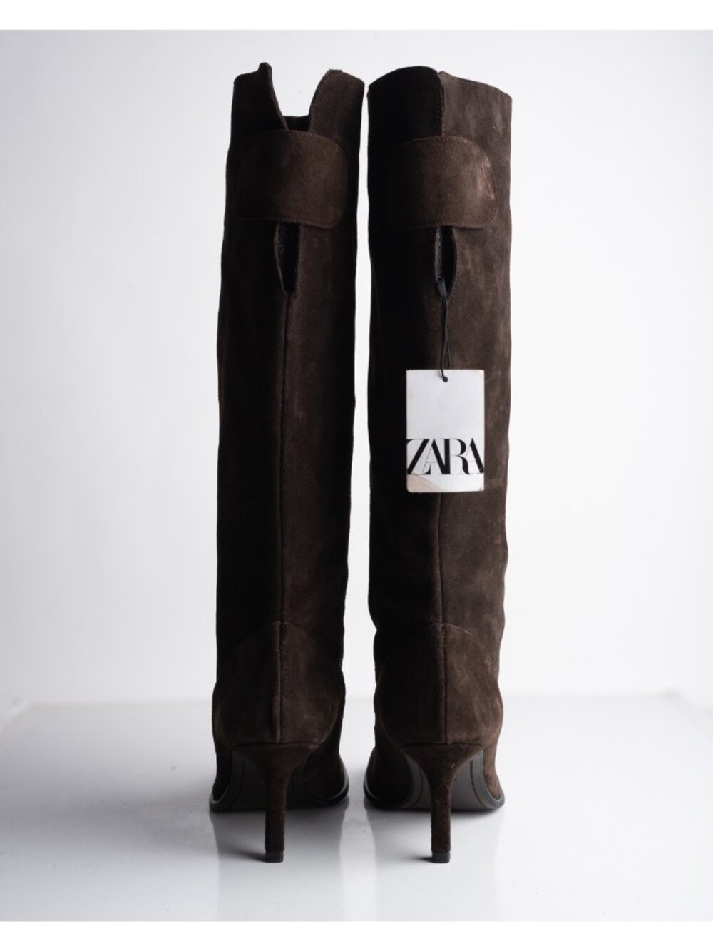 Zara Womens Suede Wide Leg Heeled Boots Brown Sz US 8 EU 39 1034/410 NWD - Picture 7 of 9